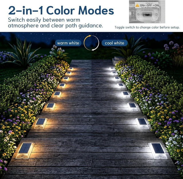 Alt view image 2 of 7 - Solar Step Lights Outdoor, 2 Colors in 1 Drive-Over Solar Walkway Lights