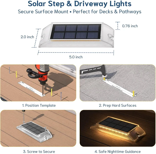 Alt view image 7 of 7 - Solar Step Lights Outdoor, 2 Colors in 1 Drive-Over Solar Walkway Lights
