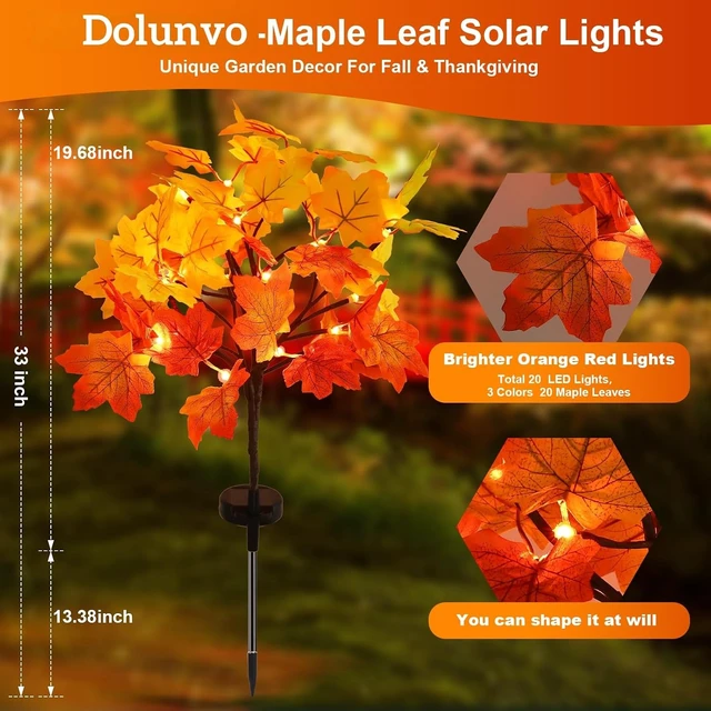 Alt view image 6 of 7 - 4Pack Fall Solar Lights Outdoor Waterproof,80LED 160 Maple Leaves Solar Garden Lights Outside, Autumn Artificial Tree Pathway Lights for Patio,Halloween,Thanksgiving,Fall Decoration