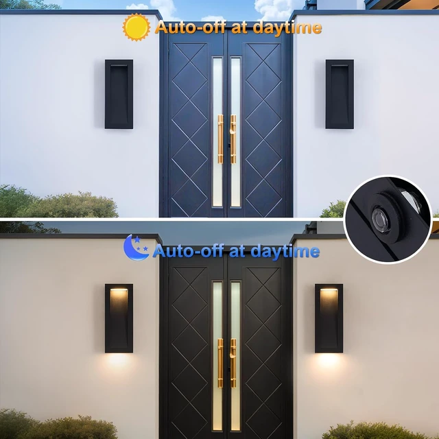 Alt view image 2 of 7 - Yisuro Modern Outdoor Wall Light with LED, Exterior Lighting Fixtures 3000K Integrated, Matte Black Outside Wall Mount Lights for House Front Door Porch Garage Patio.Bulb Included.
