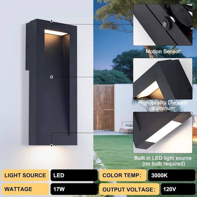 Alt view image 4 of 7 - Yisuro Modern Outdoor Wall Light with LED, Exterior Lighting Fixtures 3000K Integrated, Matte Black Outside Wall Mount Lights for House Front Door Porch Garage Patio.Bulb Included.