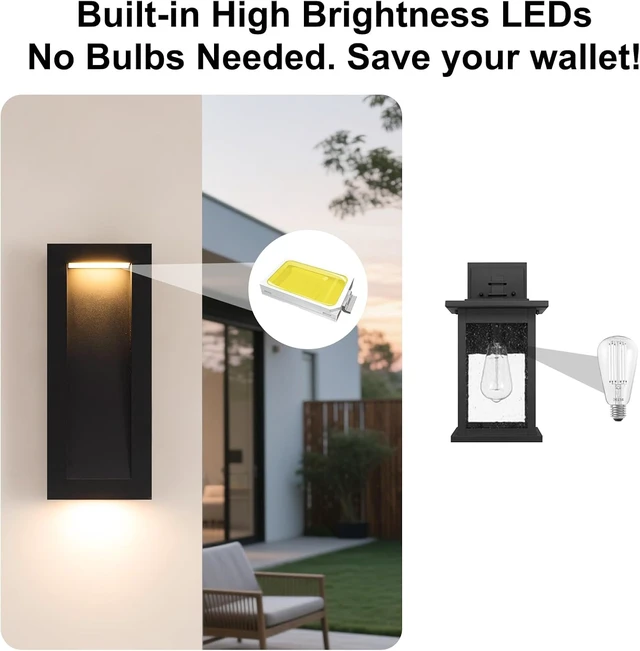 Alt view image 5 of 7 - Yisuro Modern Outdoor Wall Light with LED, Exterior Lighting Fixtures 3000K Integrated, Matte Black Outside Wall Mount Lights for House Front Door Porch Garage Patio.Bulb Included.