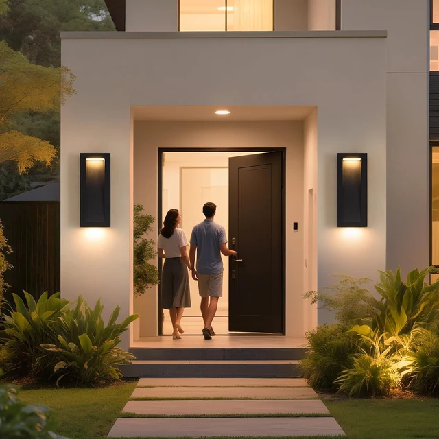 Alt view image 7 of 7 - Yisuro Modern Outdoor Wall Light with LED, Exterior Lighting Fixtures 3000K Integrated, Matte Black Outside Wall Mount Lights for House Front Door Porch Garage Patio.Bulb Included.