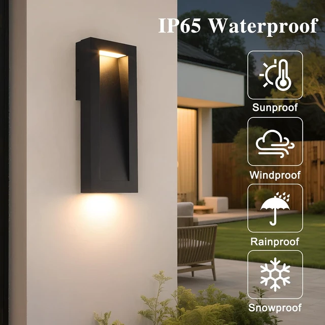 Alt view image 3 of 7 - Yisuro Modern Outdoor Wall Light with LED, Exterior Lighting Fixtures 3000K Integrated, Matte Black Outside Wall Mount Lights for House Front Door Porch Garage Patio.Bulb Included.