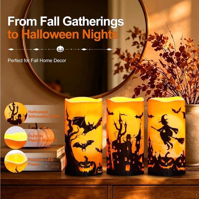 Alt view image 2 of 7 - Homemory Halloween Waterproof Flameless LED Pillar Candle with Timer Remote