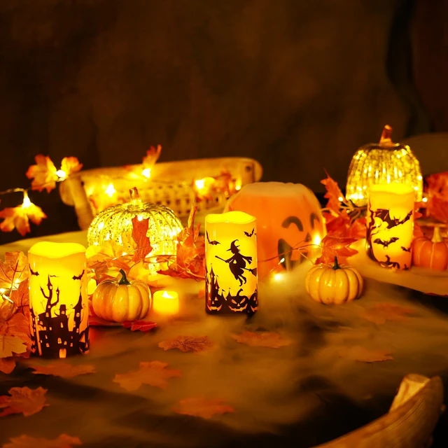 Alt view image 4 of 7 - Homemory Halloween Waterproof Flameless LED Pillar Candle with Timer Remote
