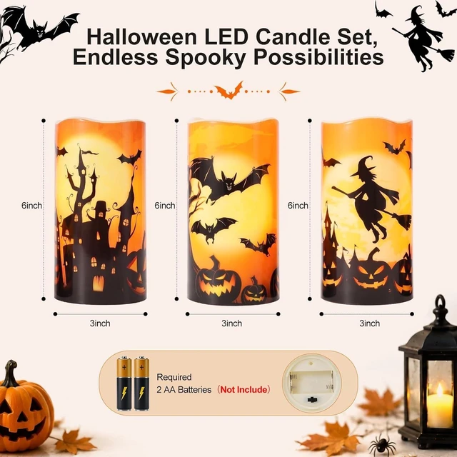 Alt view image 5 of 7 - Homemory Halloween Waterproof Flameless LED Pillar Candle with Timer Remote