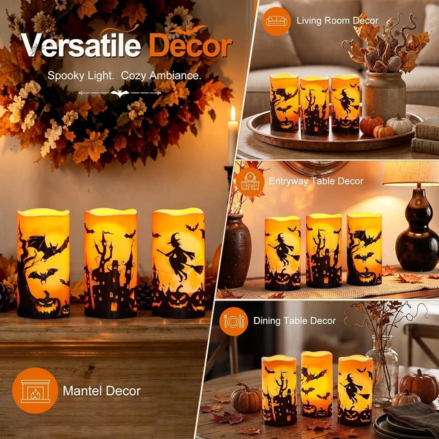 Alt view image 6 of 7 - Homemory Halloween Waterproof Flameless LED Pillar Candle with Timer Remote
