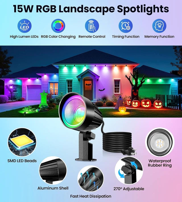 Alt view image 2 of 7 - MEIKEE 15W RGB Landscape Lights 120V Outdoor Spotlights with Remote