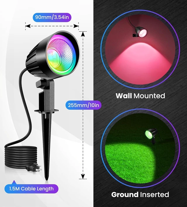 Alt view image 7 of 7 - MEIKEE 15W RGB Landscape Lights 120V Outdoor Spotlights with Remote