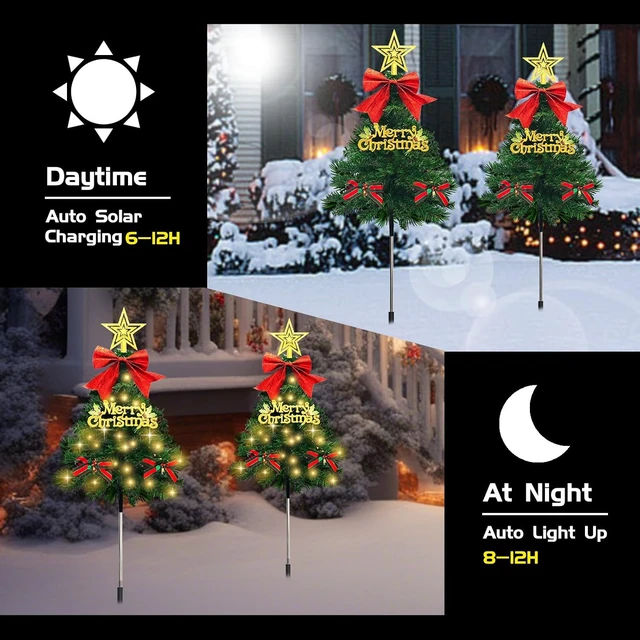 Alt view image 2 of 7 - Christmas Tree Solar Pathway Lights Outdoor Decor, 8 Pack, Green