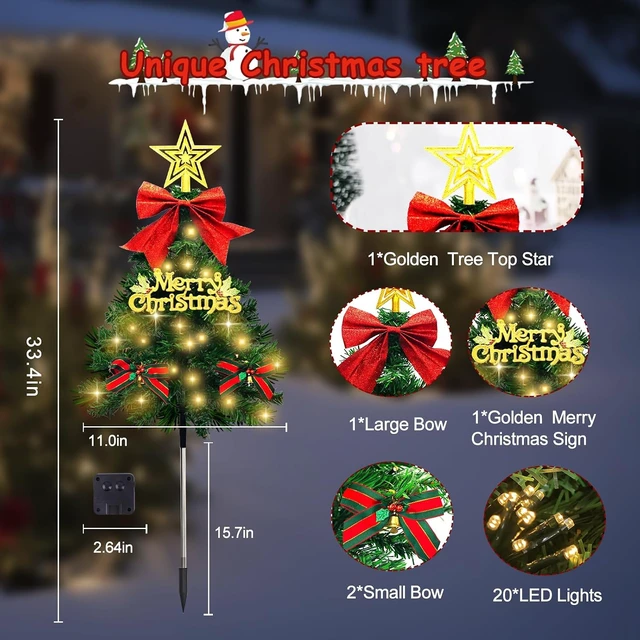 Alt view image 3 of 7 - Christmas Tree Solar Pathway Lights Outdoor Decor, 8 Pack, Green