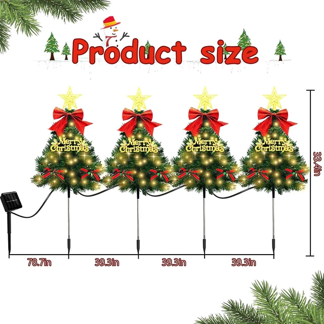 Alt view image 4 of 7 - Christmas Tree Solar Pathway Lights Outdoor Decor, 8 Pack, Green
