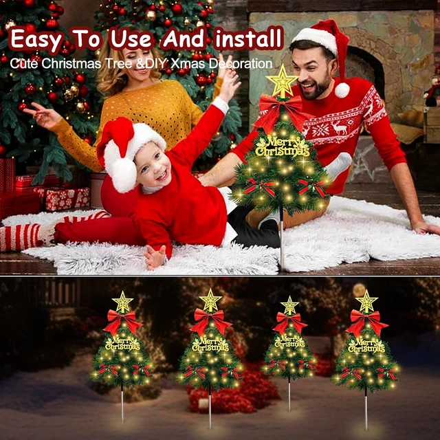 Alt view image 5 of 7 - Christmas Tree Solar Pathway Lights Outdoor Decor, 8 Pack, Green