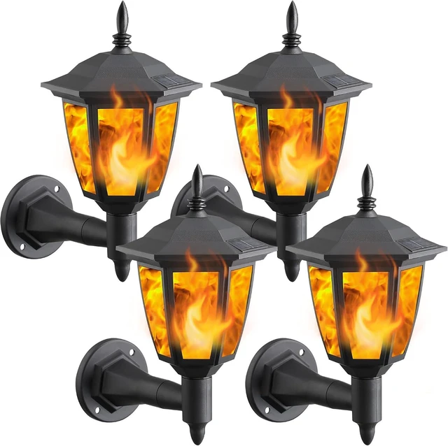 Main image of Dynaming 4 Pack Solar Flame Wall Lanterns Outdoor, Solar Powered Wall Mounted Sconce Lights, Flickering Flame LED Lights Auto On/Off Wall Hanging Lights, Waterproof for Garage Stair Patio Porch Yard