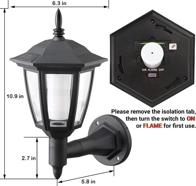 Alt view image 2 of 7 - Dynaming 4 Pack Solar Flame Wall Lanterns Outdoor, Solar Powered Wall Mounted Sconce Lights, Flickering Flame LED Lights Auto On/Off Wall Hanging Lights, Waterproof for Garage Stair Patio Porch Yard