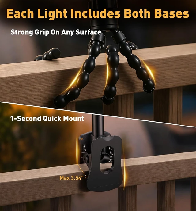 Alt view image 2 of 7 - 2 Pack Clip On Solar Lights Outdoor with Octopus Tripod, 92 LEDs 3 Color Temps & Remote Control, Motion Sensor Fence Lights Solar Powered, IP65 Waterproof Security Light for Deck, Gutter, Camping