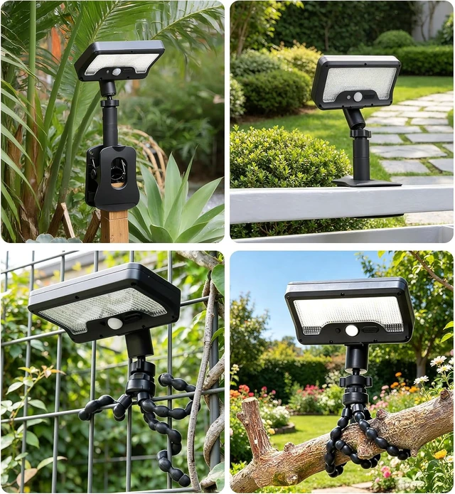 Alt view image 4 of 7 - 2 Pack Clip On Solar Lights Outdoor with Octopus Tripod, 92 LEDs 3 Color Temps & Remote Control, Motion Sensor Fence Lights Solar Powered, IP65 Waterproof Security Light for Deck, Gutter, Camping