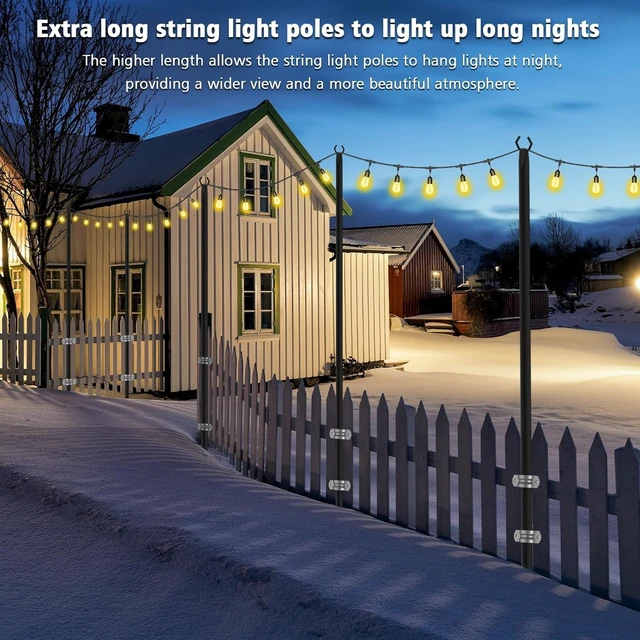 Alt view image 4 of 7 - NUERPO String Light Poles,Metal Poles for Hanging Outdoor Light Strings, Light Poles Stand for Outside Garden,Patio,Wedding,Backyard,Deck,Party (2 Pack 10 FT Light Poles)