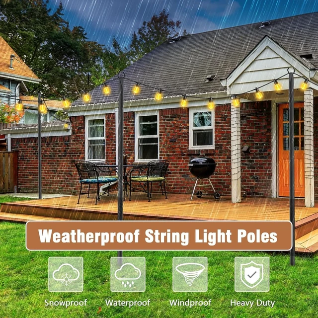 Alt view image 5 of 7 - NUERPO String Light Poles,Metal Poles for Hanging Outdoor Light Strings, Light Poles Stand for Outside Garden,Patio,Wedding,Backyard,Deck,Party (2 Pack 10 FT Light Poles)