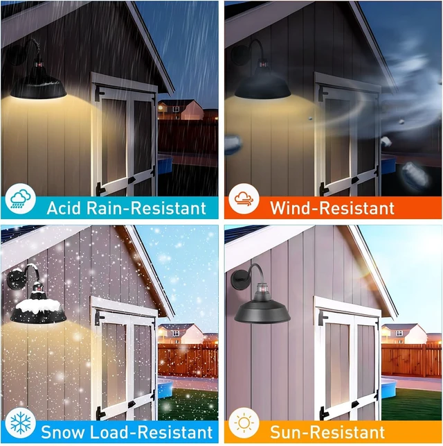 Alt view image 6 of 7 - 12.4'' Motion Sensor Outdoor Barn Lights, Dusk to Dawn Outdoor Lighting Wall Mount, Farmhouse Outdoor Wall Sconce Dome Gooseneck Barn Light for Porch Garage Patio, Waterproof Rustproof, 1-Pack