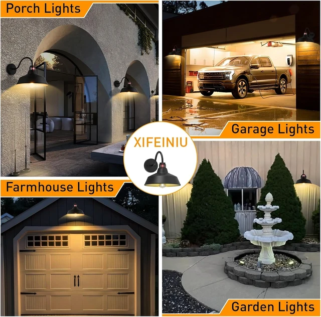 Alt view image 7 of 7 - 12.4'' Motion Sensor Outdoor Barn Lights, Dusk to Dawn Outdoor Lighting Wall Mount, Farmhouse Outdoor Wall Sconce Dome Gooseneck Barn Light for Porch Garage Patio, Waterproof Rustproof, 1-Pack