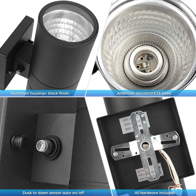 Alt view image 6 of 7 - Modern Dusk to Dawn Outdoor Wall Lights, Exterior Light Fixtures Wall Mount