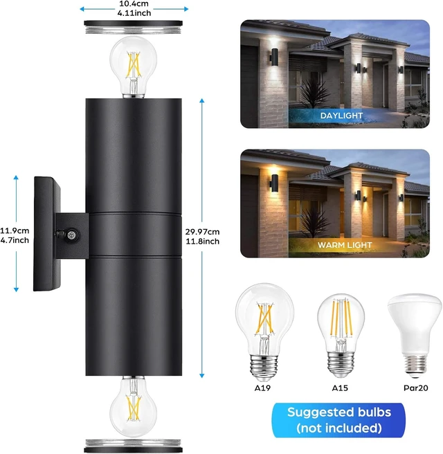 Alt view image 5 of 7 - Modern Dusk to Dawn Outdoor Wall Lights, Exterior Light Fixtures Wall Mount