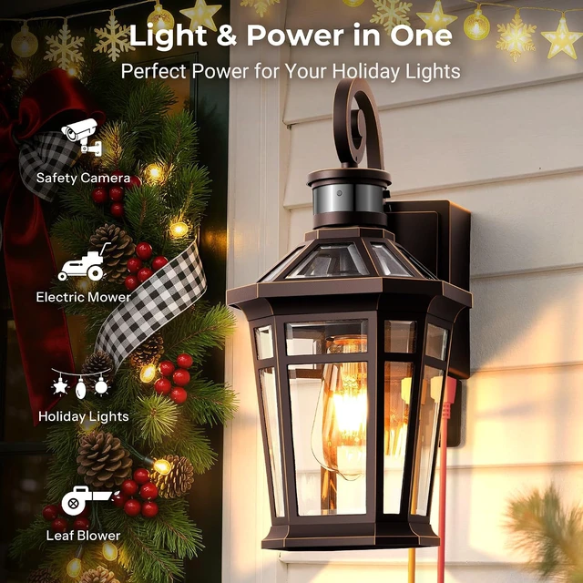 Alt view image 7 of 7 - Porch Light with Outlet, Bronze Outdoor Light Fixture with Outlet