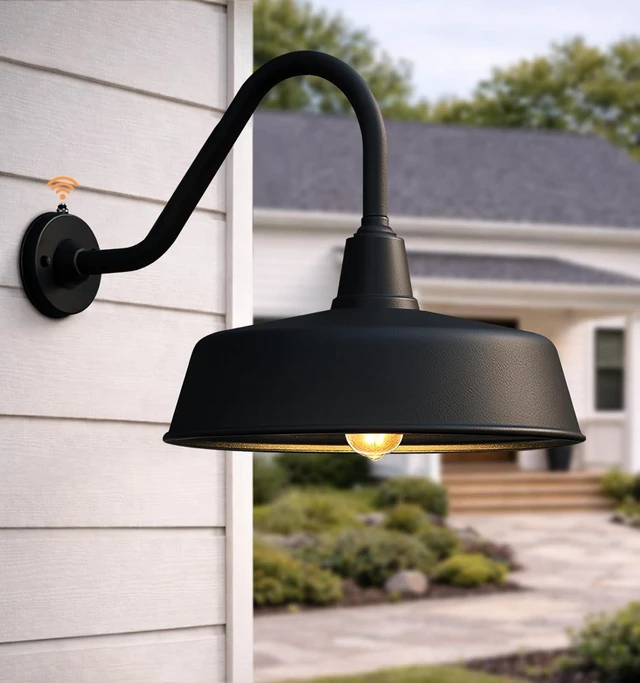 Main image of 15" Large Classic Gooseneck Barn Light, Dusk to Dawn Wall Fixture