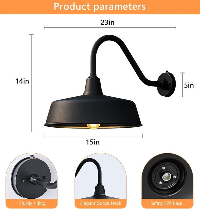 Alt view image 2 of 7 - 15" Large Classic Gooseneck Barn Light, Dusk to Dawn Wall Fixture