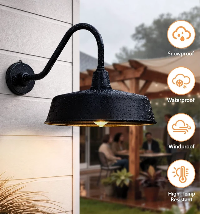 Alt view image 4 of 7 - 15" Large Classic Gooseneck Barn Light, Dusk to Dawn Wall Fixture