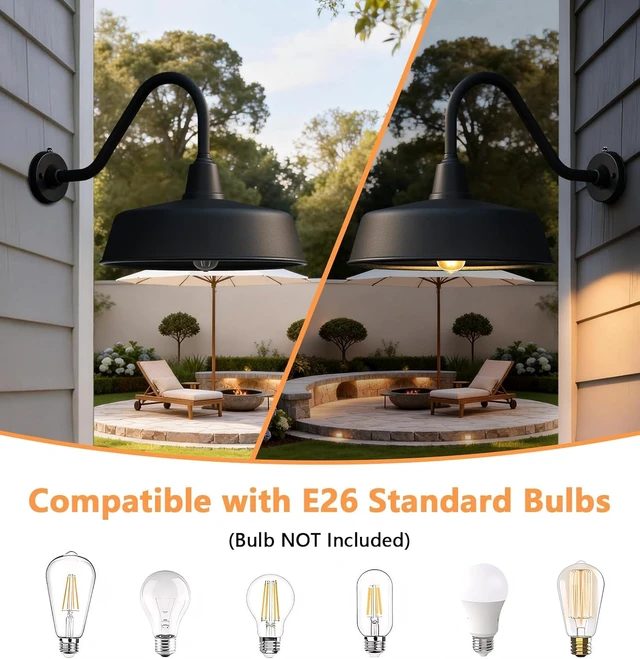 Alt view image 5 of 7 - 15" Large Classic Gooseneck Barn Light, Dusk to Dawn Wall Fixture