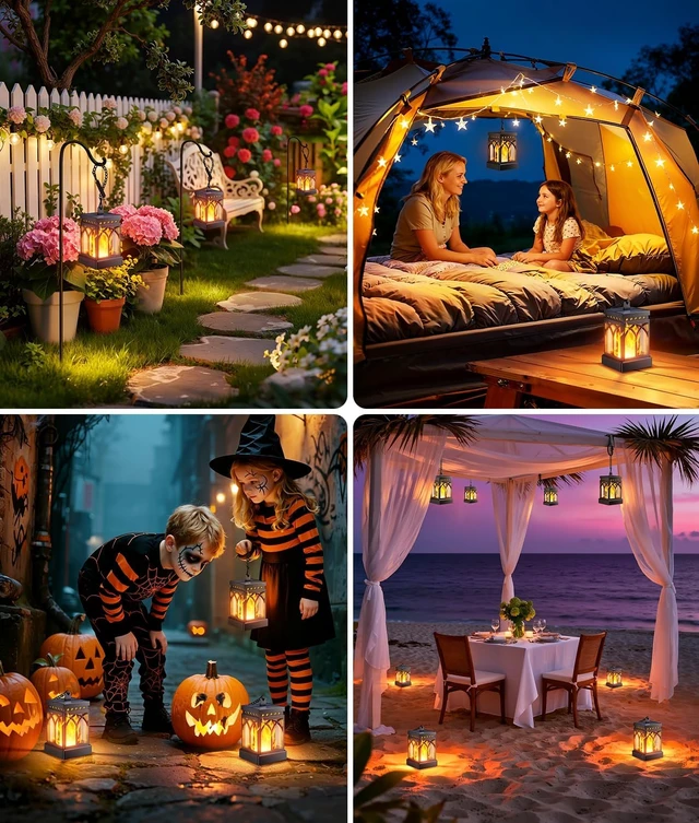 Alt view image 7 of 7 - KOOPER 4 Pack Solar Lanterns Outdoor, Flickering Flame Halloween Decor