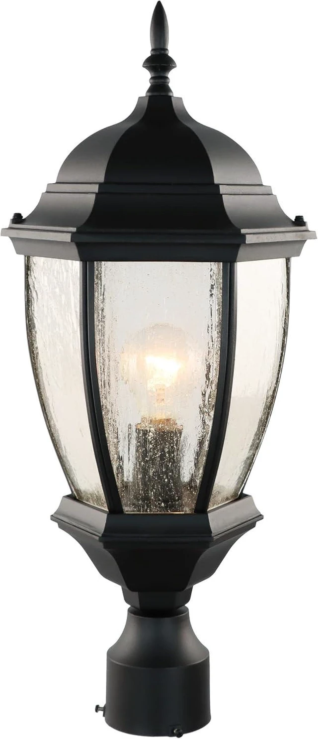 Main image of Outdoor Post Light, 21 Inch Aluminum Outside Post Lantern, Waterproof Exterior Lamp Pole Lantern Head with Seeded Glass, Matte Black Column Lights for Patio Garden Walkway Landscape E26 Base Max 100W