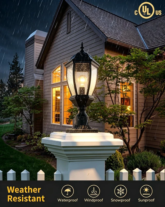 Alt view image 7 of 7 - Outdoor Post Light, 21 Inch Aluminum Outside Post Lantern, Waterproof Exterior Lamp Pole Lantern Head with Seeded Glass, Matte Black Column Lights for Patio Garden Walkway Landscape E26 Base Max 100W