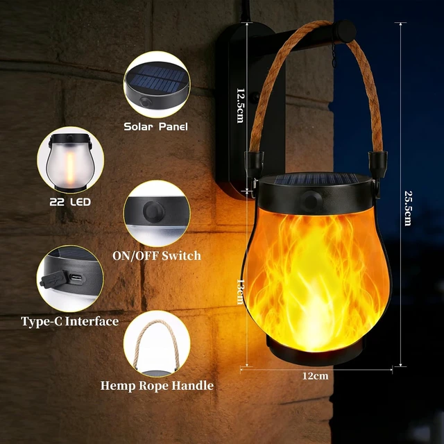 Alt view image 5 of 7 - 2 Pack Solar Lanterns Outdoor Waterproof, Flickering Flame Hanging Lanterns