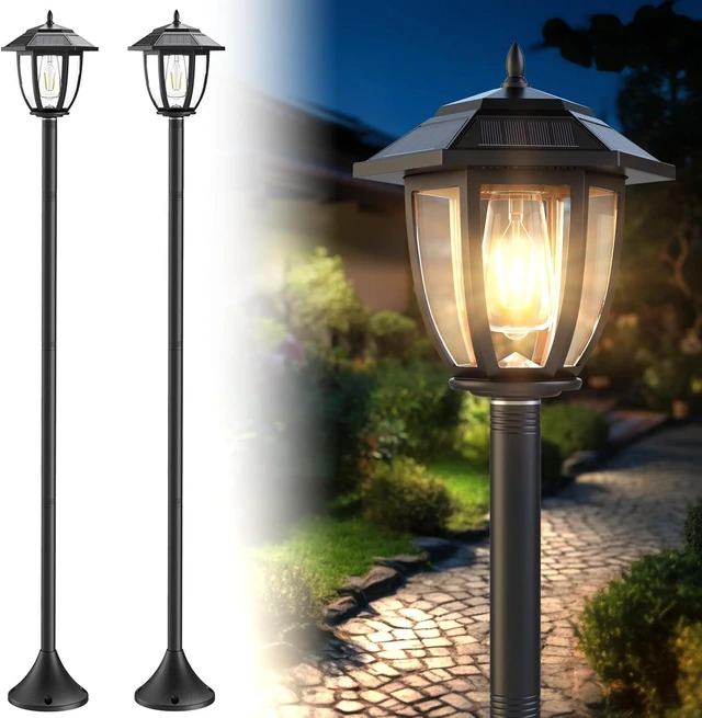 Main image of Greluna 64" Solar Post Lights Outdoor Waterproof 2 Pack, Decorative Lamp Post Lights with Glass, Steel Pole, Auto On/Off, Easy Installation for Garden, Yard, Patio, Porch(Warm White)