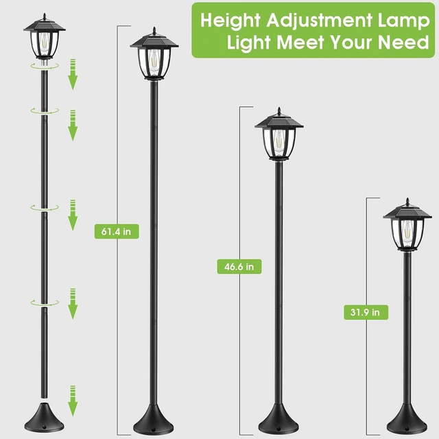 Alt view image 7 of 7 - Greluna 64" Solar Post Lights Outdoor Waterproof 2 Pack, Decorative Lamp Post Lights with Glass, Steel Pole, Auto On/Off, Easy Installation for Garden, Yard, Patio, Porch(Warm White)