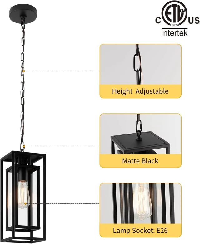 Alt view image 4 of 6 - mirrea 14" Matte Black Outdoor Pendant Lights for Front Porch Hanging Lamps