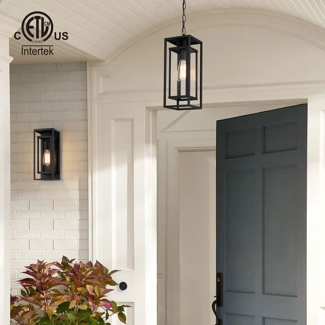 Alt view image 3 of 6 - mirrea 14" Matte Black Outdoor Pendant Lights for Front Porch Hanging Lamps
