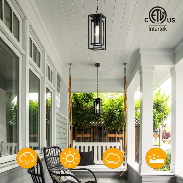 Alt view image 5 of 6 - mirrea 14" Matte Black Outdoor Pendant Lights for Front Porch Hanging Lamps