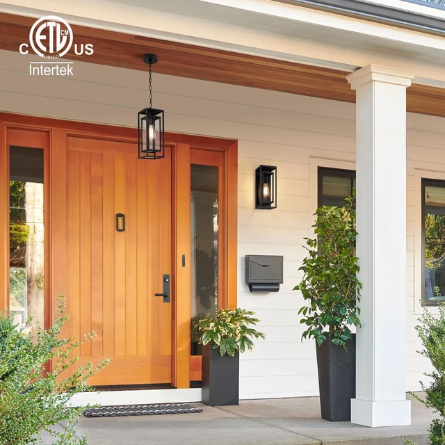 Alt view image 6 of 6 - mirrea 14" Matte Black Outdoor Pendant Lights for Front Porch Hanging Lamps