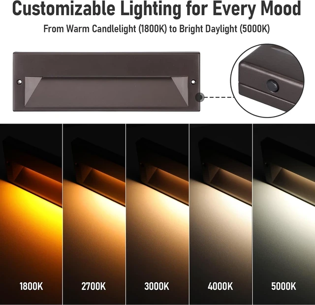 Alt view image 5 of 7 - LEONLITE 6-Pack 10.6 Inch 5CCT Low Voltage LED Step Lights, Surface Mount