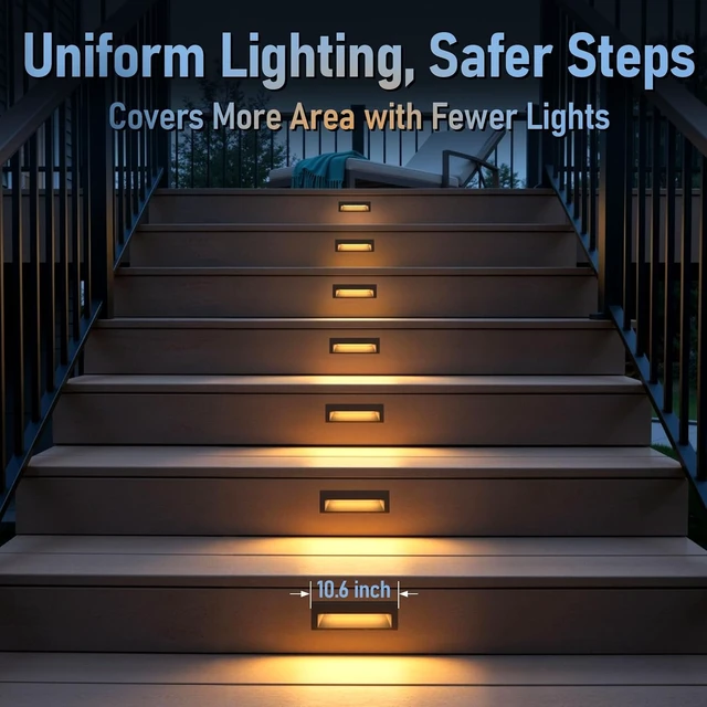 Alt view image 4 of 7 - LEONLITE 6-Pack 10.6 Inch 5CCT Low Voltage LED Step Lights, Surface Mount