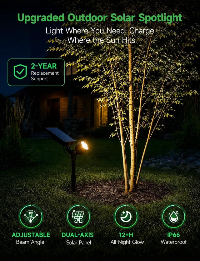 Alt view image 2 of 7 - Solar Spot Lights Outdoor, 3000K, 12-16H Runtime, 200LM, 4 Pack