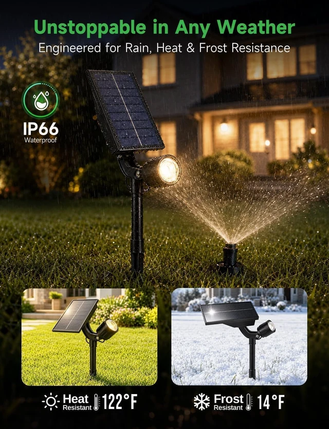 Alt view image 4 of 7 - Solar Spot Lights Outdoor, 3000K, 12-16H Runtime, 200LM, 4 Pack