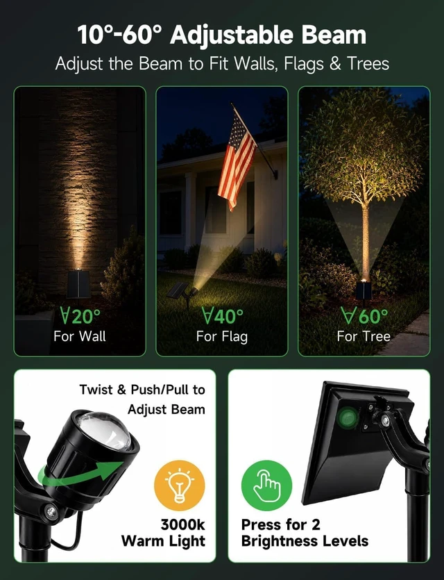 Alt view image 6 of 7 - Solar Spot Lights Outdoor, 3000K, 12-16H Runtime, 200LM, 4 Pack