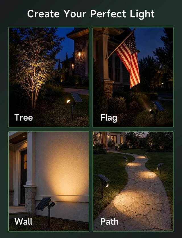 Alt view image 7 of 7 - Solar Spot Lights Outdoor, 3000K, 12-16H Runtime, 200LM, 4 Pack