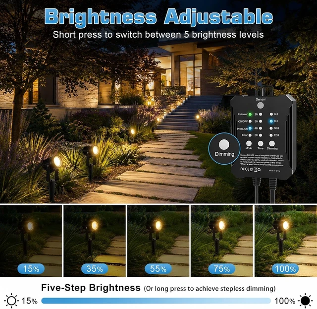Alt view image 3 of 7 - Low Voltage Landscape Lighting Kit, 8-Pack LED Spotlights with 24W Transformer, 3000K Waterproof Outdoor Lights with Timer & Dusk-to-Dawn Sensor, 75FT Wire for Yard, Garden, Patio, Pathway, Trees